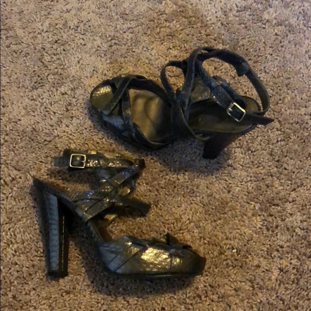 Metallic embossed heeled sandals
